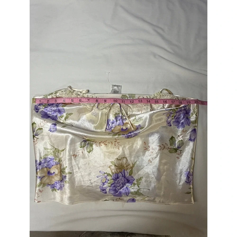 Secret Treasures Y2K Satin Floral Lace Cami Ivory Purple Bow Sleep Top Medium